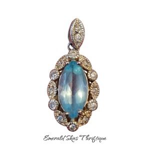 Sterling Silver Blue Marquis Stone Pendant VtgbStyle Rhinestone Drop free ship